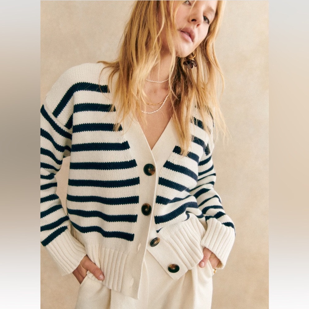 NWT Sezane Wilson Cardigan in Ecru/Navy size XS